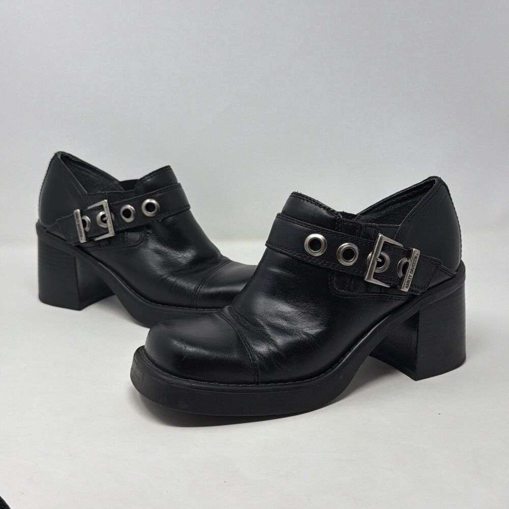 Harley-Davidson Women’s 7 Black Leather Buckle Block Heel Shoes Brazil 3103
